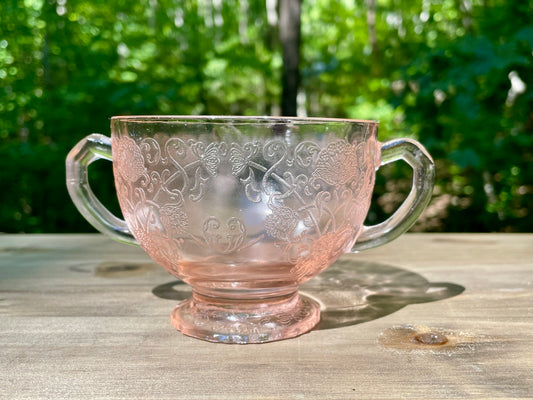 Vintage Blush Pink Footed Bon Bon Dish 1943 Kay Pattern Produced by Lancaster Glass Company pink depression glass blush pink rose pink elegant cup floral etched pedestal cup thebrokenbirdcompany free shipping rare pink glass gift for her christmas princess cup floral etched pink