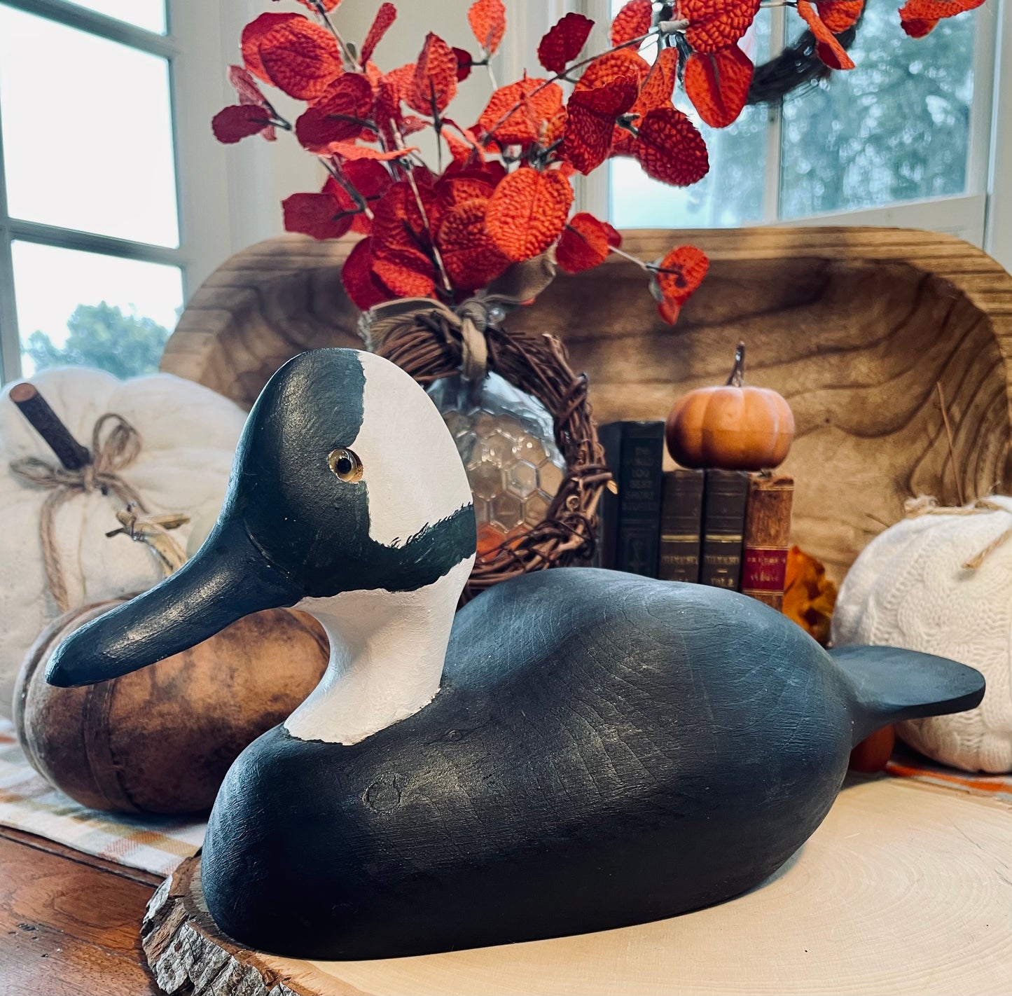 Vintage Common Goldeneye Duck Decoy Country Themed Home Decor Black and White Duck Hand Carved Duck Decoy