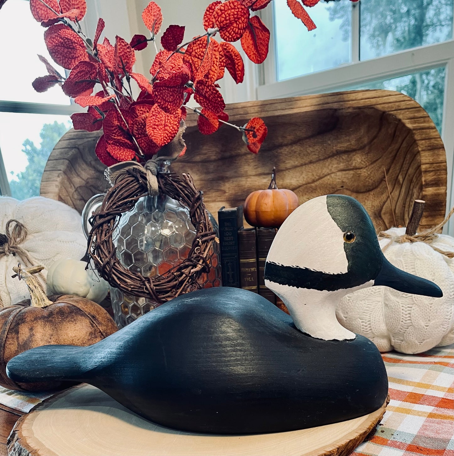 Vintage Common Goldeneye Duck Decoy Country Themed Home Decor Black and White Duck Hand Carved Duck Decoy