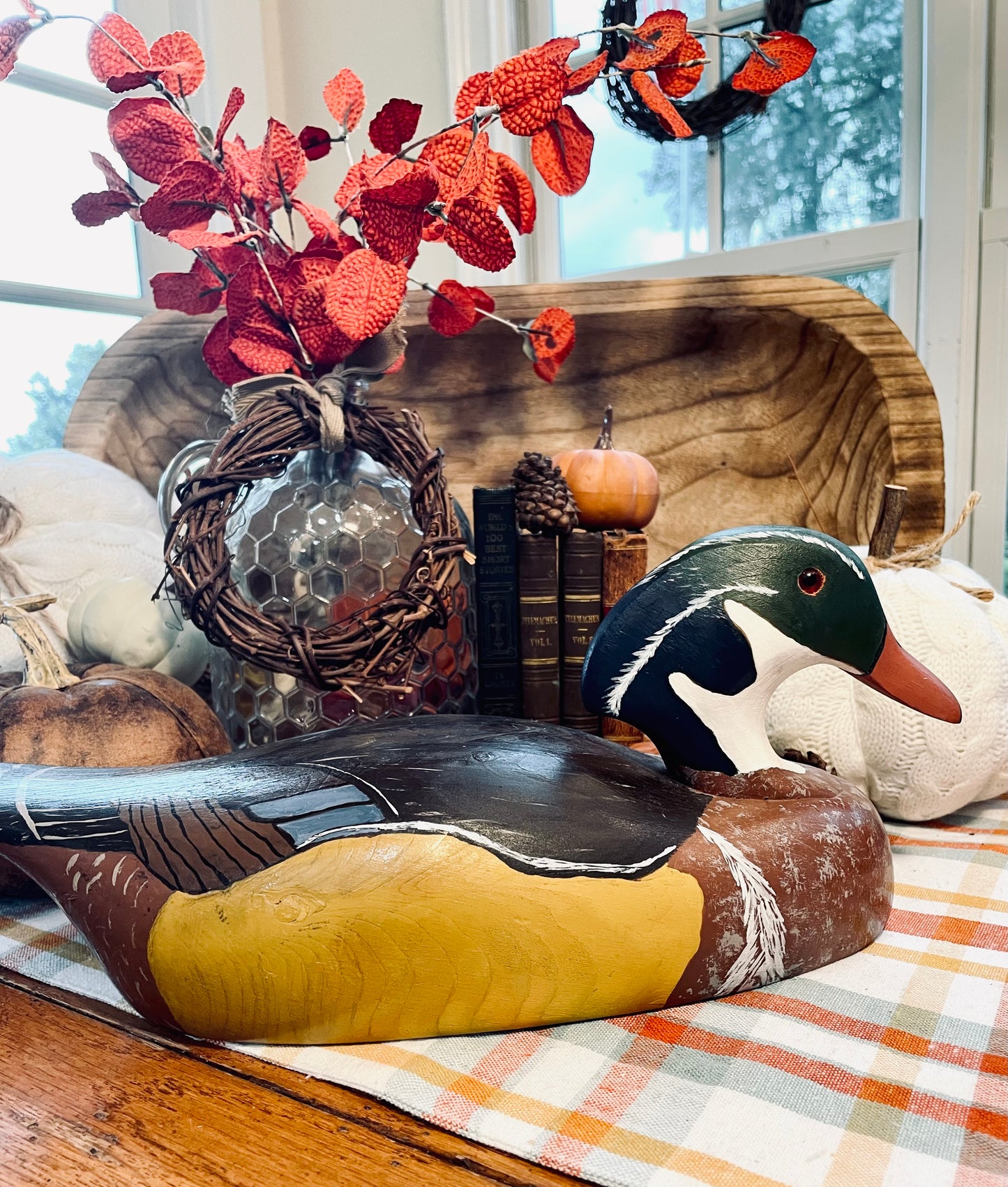 Vintage Wooden Duck Decoy Male Wood Duck Country Themed Home Decor Office Decor