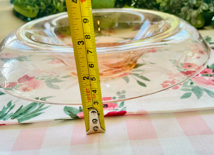 Antique 1930s Pink Depression Glass Etched Rolled Edge Console Bowl pink bowl thebrokenbirdcompany free shipping birthday centerpiece bowl mothers day easter pink decor pink glass etched flowers and vines party bowl decor