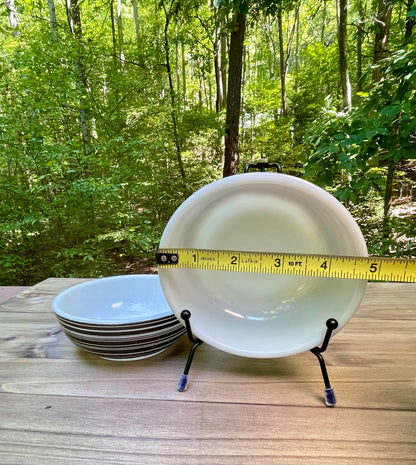 pre pyrex opalware corning ittle joe glassblower logo ovenware black striped cereal bowl soup bowl 15 ounce milk glass tableware macbeth evenas company 1936 corning rare kitchenware  collector bowl antique rare pyrex gift christmas gift for her housewarming gift birthday mothers day pyrex collector gift  glassbowl bowl thebrokenbirdcompany free shipping made in USA