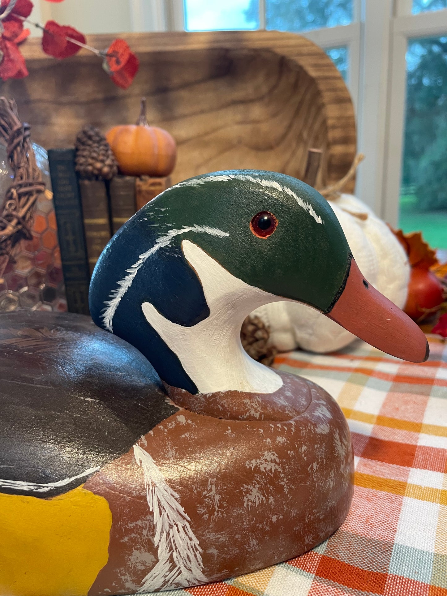 Vintage Wooden Duck Decoy Male Wood Duck Country Themed Home Decor Office Decor