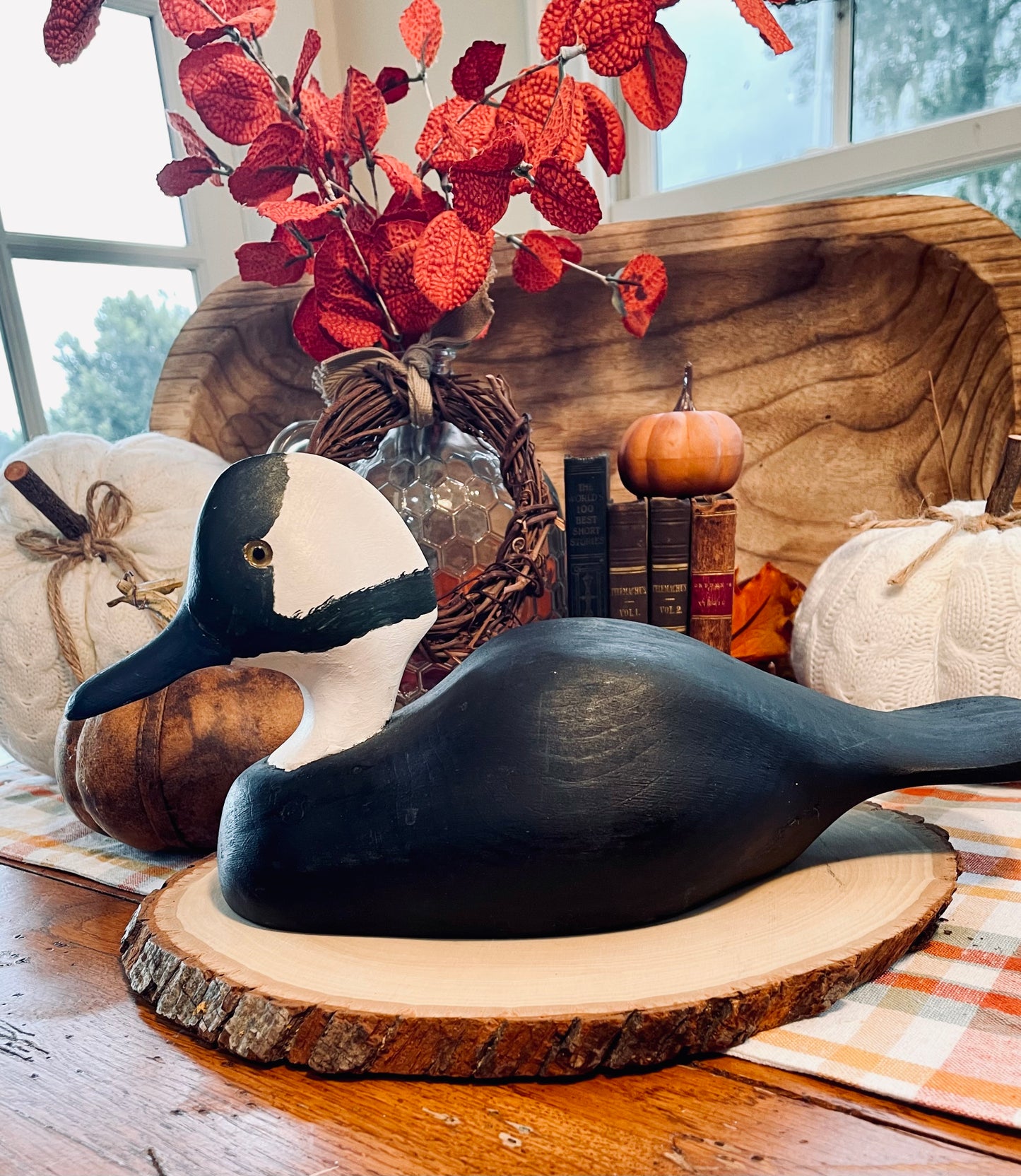 Vintage Common Goldeneye Duck Decoy Country Themed Home Decor Black and White Duck Hand Carved Duck Decoy