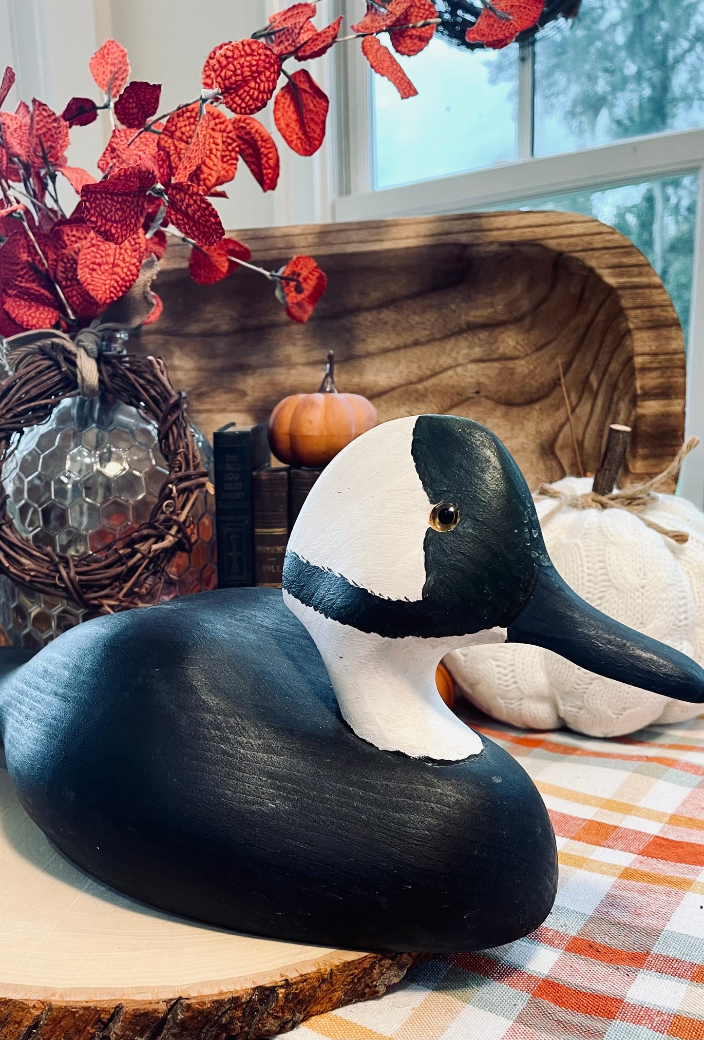 Vintage Common Goldeneye Duck Decoy Country Themed Home Decor Black and White Duck Hand Carved Duck Decoy