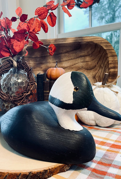 Vintage Common Goldeneye Duck Decoy Country Themed Home Decor Black and White Duck Hand Carved Duck Decoy