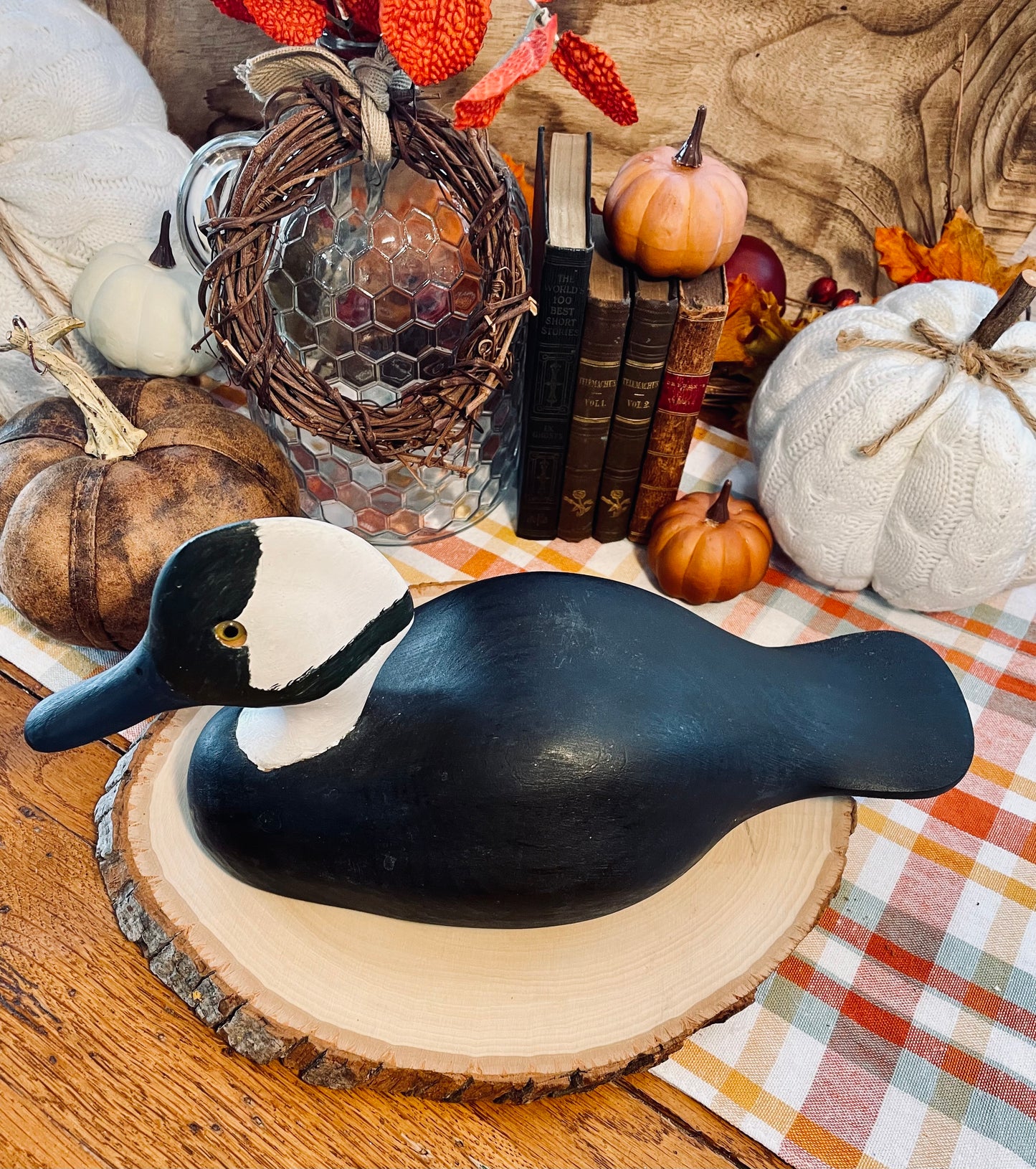 Vintage Common Goldeneye Duck Decoy Country Themed Home Decor Black and White Duck Hand Carved Duck Decoy