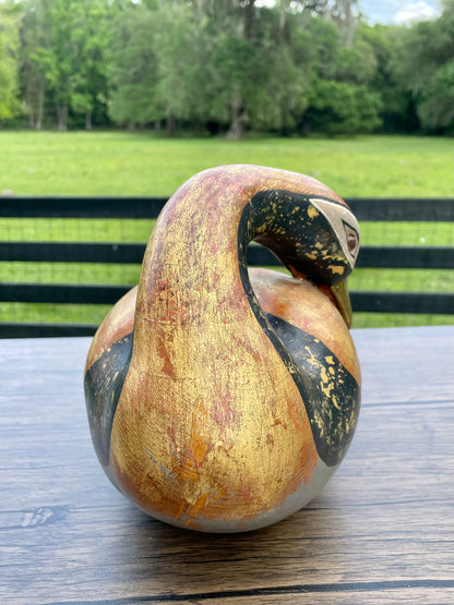 vintage wooden goose, hand carved swan sculpture, J Florentia Italy, Decorative Crafts Inc, Italian decorative bird, distressed wood bird figurine
rustic bird decor, farmhouse shelf decor, antique style swan statue, hand made Italy wood carving, lodge cabin decor, vintage home accents, collectible goose figurine, gold painted wood bird, A 407 Florentia vintage decor, wooden sculpture, Italian handmade, J Florentia, Decorative Crafts, goose figurine, swan statue