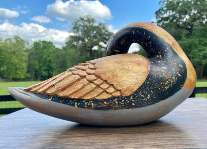 vintage wooden goose, hand carved swan sculpture, J Florentia Italy, Decorative Crafts Inc, Italian decorative bird, distressed wood bird figurine
rustic bird decor, farmhouse shelf decor, antique style swan statue, hand made Italy wood carving, lodge cabin decor, vintage home accents, collectible goose figurine, gold painted wood bird, A 407 Florentia vintage decor, wooden sculpture, Italian handmade, J Florentia, Decorative Crafts, goose figurine, swan statue