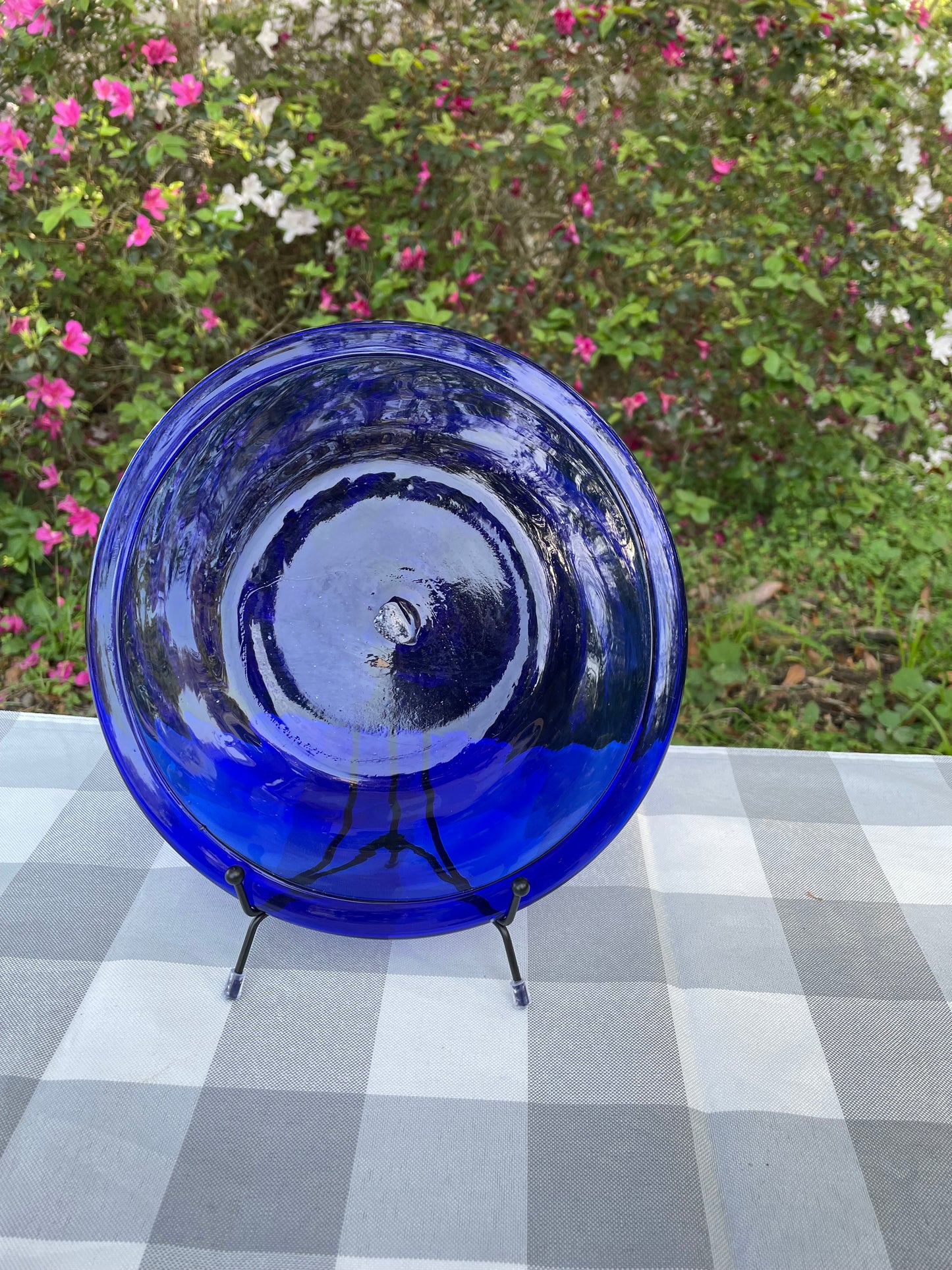 Vintage Cobalt Blue Hand Blown Swirl Plate 9" inch