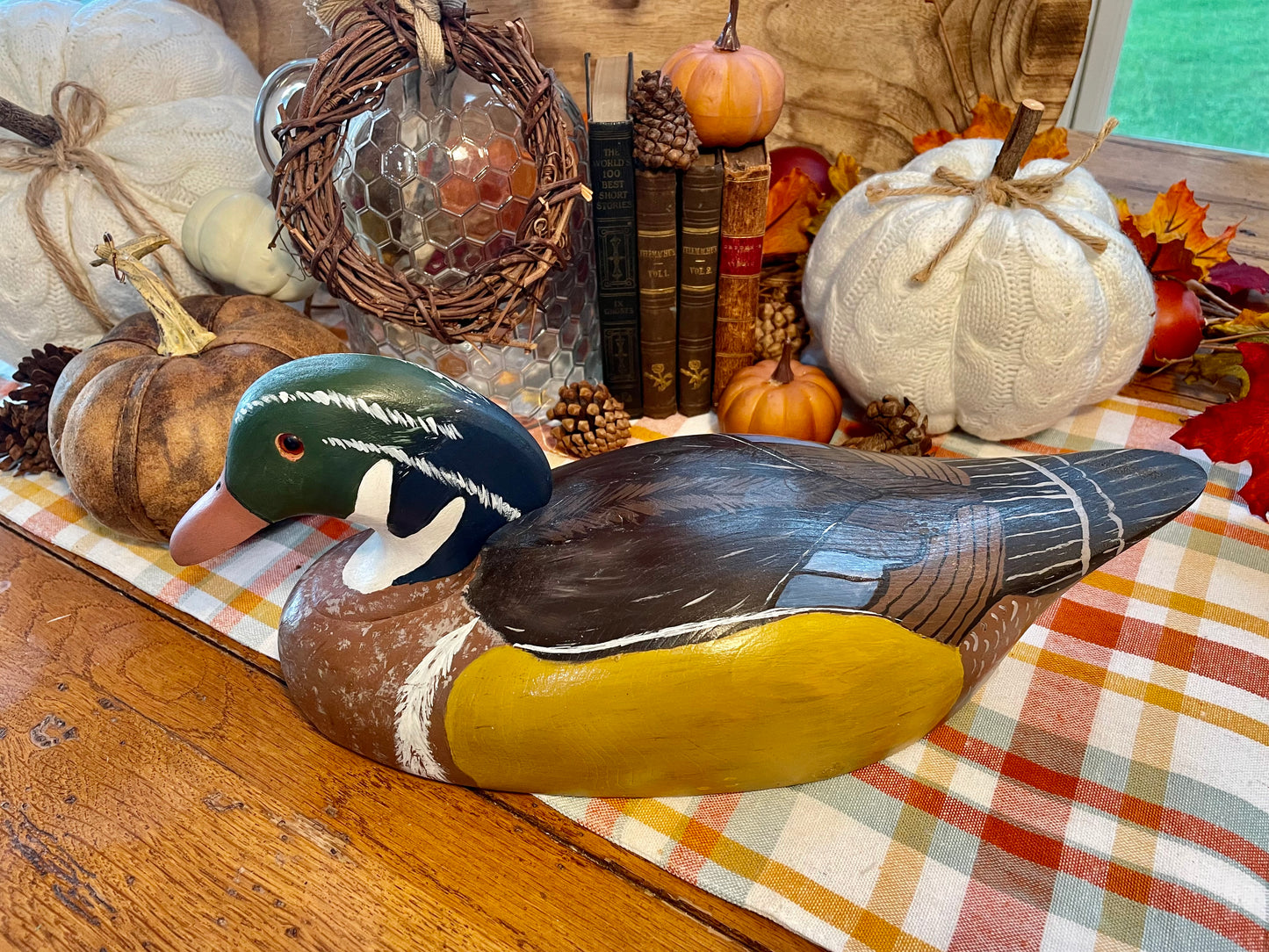Vintage Wooden Duck Decoy Male Wood Duck Country Themed Home Decor Office Decor