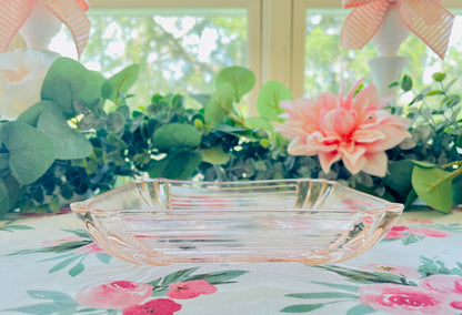Antique Opalescent Pink Depression Glass Square Ribbed Dish