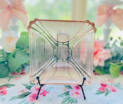 Antique Opalescent Pink Depression Glass Square Ribbed Dish