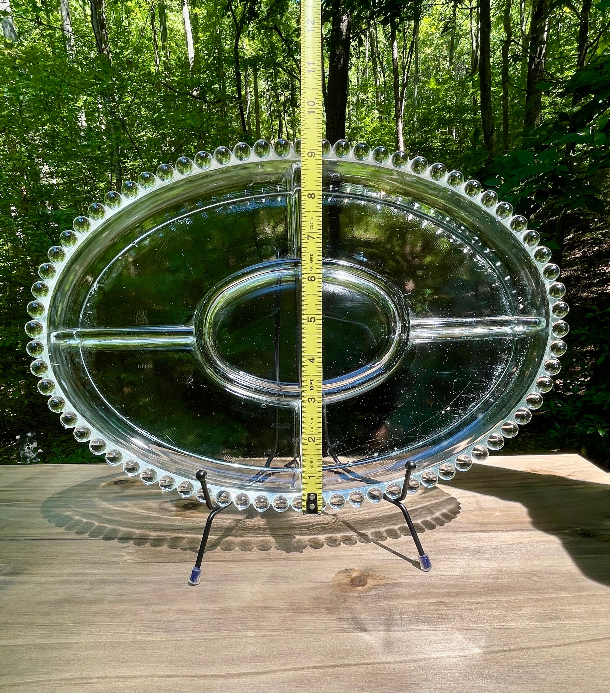 imperial glass company candlewick pattern divided party tray 1940s pearl edge design bubble design edge heavy pressed lead crystal dish vintage gift christmas birthday gift thebrokenbirdcompany lead crystal 13.5 inch length