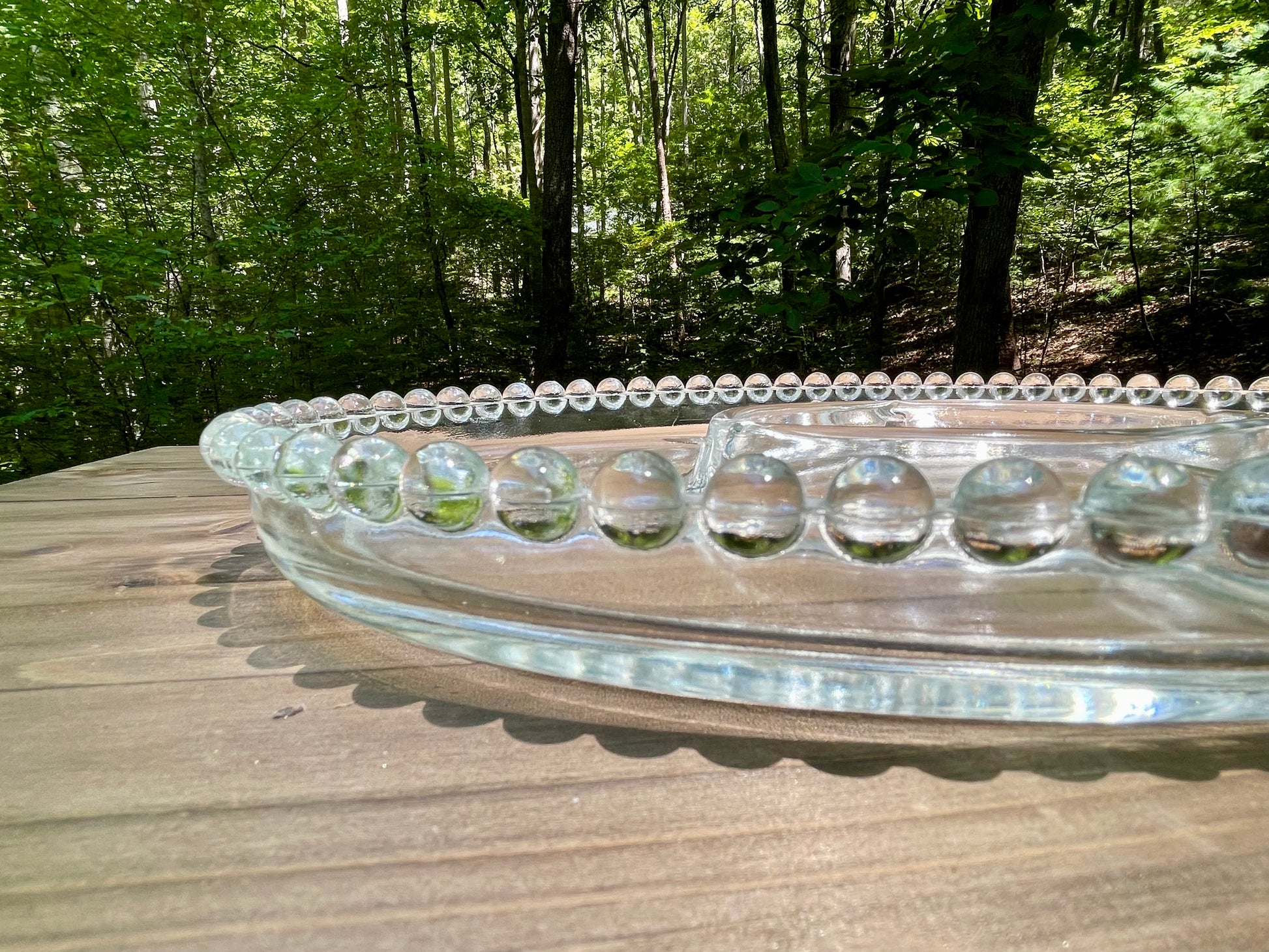 imperial glass company candlewick pattern divided party tray 1940s pearl edge design bubble design edge heavy pressed lead crystal dish vintage gift christmas birthday gift thebrokenbirdcompany lead crystal 13.5 inch length