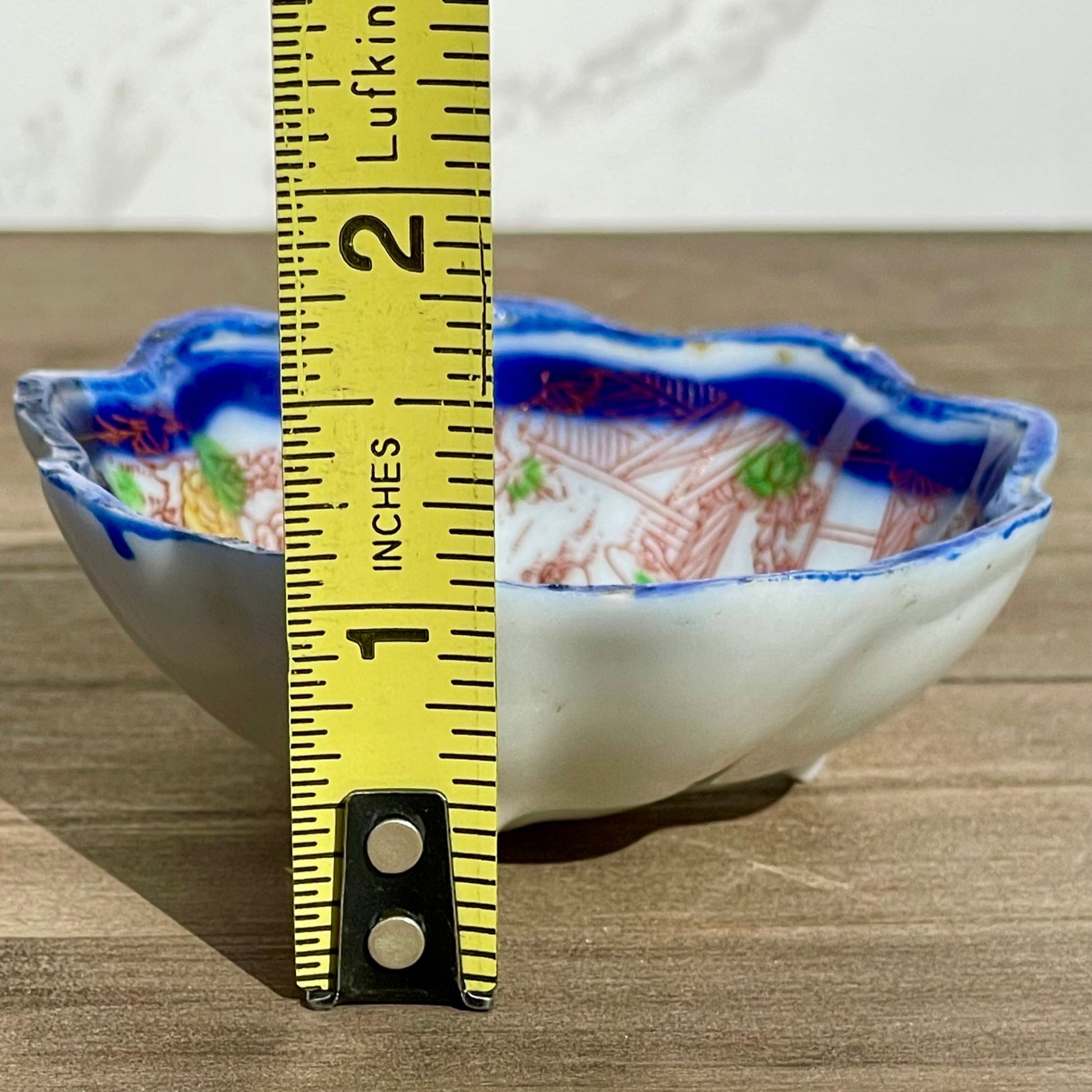 Vintage hand painted blue scalloped edge teriyaki sauce bowl japanese moriage raised textured painted teriyaki sauce bowl vintage hand made blue scalloped edge bowl asain decor rare bowls asain home decor rare asian kitchen ware thebrokenbirdcompany free shipping made in japan raised textured painting asain cup blue edge geisha japan landscape green plants red dress geisha