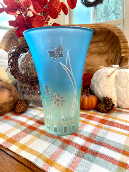 lenox vase, vintage lenox, spring’s delight vase, ombre vase, crystal vase
blue  green ombre vase, frosted crystal vase, etched butterfly vase, floral etched vase, meadow flowers vase, teal gradient vase vintage lenox butterfly flowers vase,  lenox crystal vase, lenox spring delight, blue teal frosted vase Thebrokenbirdcompany free shipping