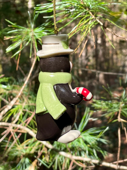 vintage 1990s Lenox Christmas Ornament Penguin holding a candy cane with top hat and green scarf 3.5 inch very merry christmas collection rare lenox gift babys first christmas gift collection set free shipping thebrokenbirdcompany christmas decor christmas ornaments vintage christmas decor holiday ornaments