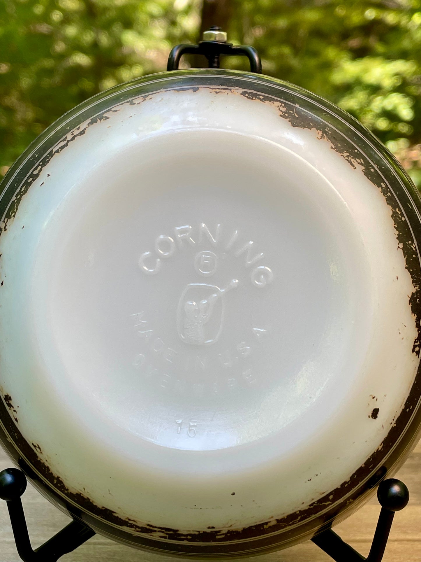 pre pyrex opalware corning ittle joe glassblower logo ovenware black striped cereal bowl soup bowl 15 ounce milk glass tableware macbeth evenas company 1936 corning rare kitchenware  collector bowl antique rare pyrex gift christmas gift for her housewarming gift birthday mothers day pyrex collector gift  glassbowl bowl thebrokenbirdcompany free shipping made in USA
