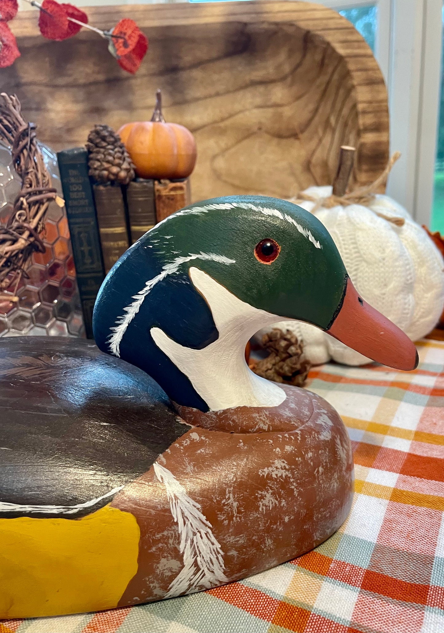 Vintage Wooden Duck Decoy Male Wood Duck Country Themed Home Decor Office Decor