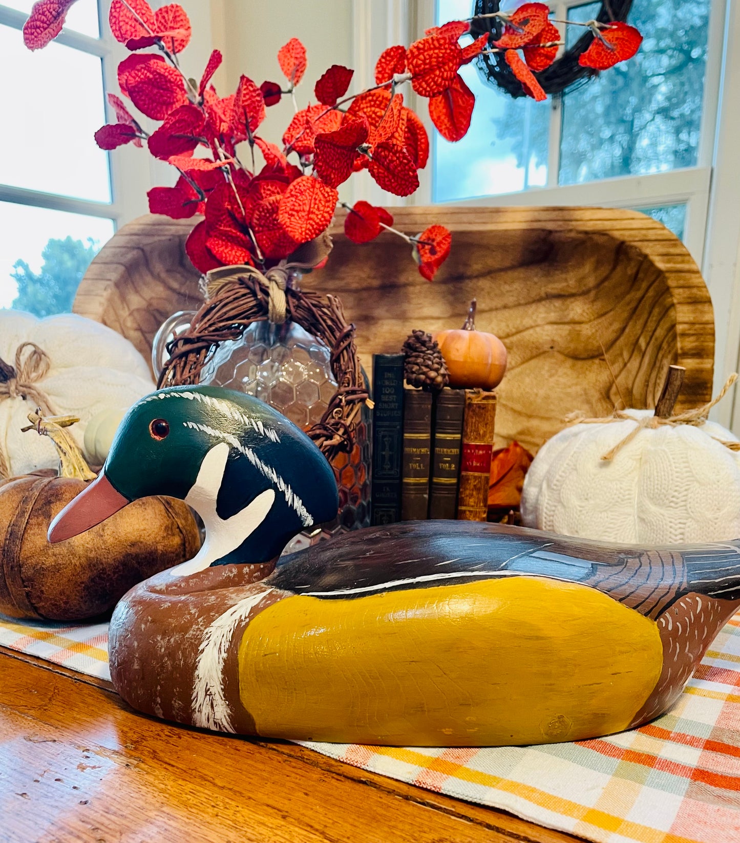 Vintage Wooden Duck Decoy Male Wood Duck Country Themed Home Decor Office Decor
