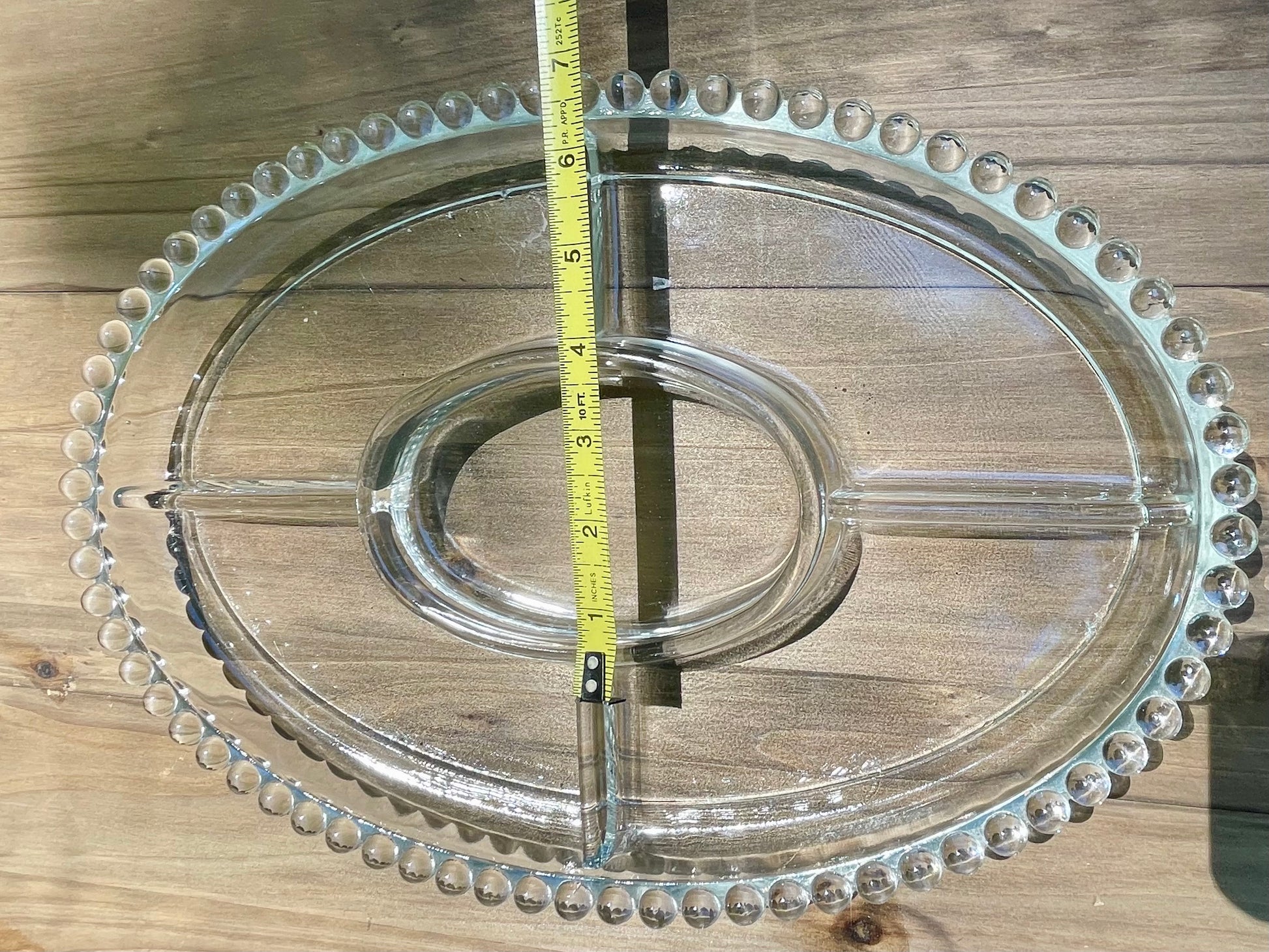 imperial glass company candlewick pattern divided party tray 1940s pearl edge design bubble design edge heavy pressed lead crystal dish vintage gift christmas birthday gift thebrokenbirdcompany lead crystal 13.5 inch length