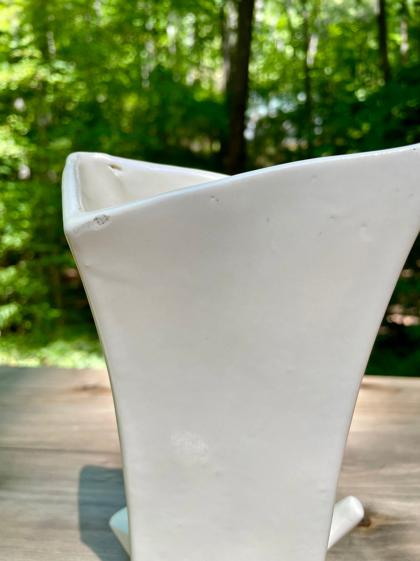 mccoy pottery, vintage mccoy, mccoy vase, nelson mccoy, mid century pottery, matte cream vase, cream pottery vase, leaf base vase, art pottery vase, 1940s pottery, 1950s decor, vintage ceramic vase, mccoy usa, mid century modern, organic vase, floral vase, collectible pottery, american pottery, ohio pottery, rustic vase, textured vase, farmhouse decor, boho vase, vintage home decor free shipping Thebrokenbirdcompany gift for her