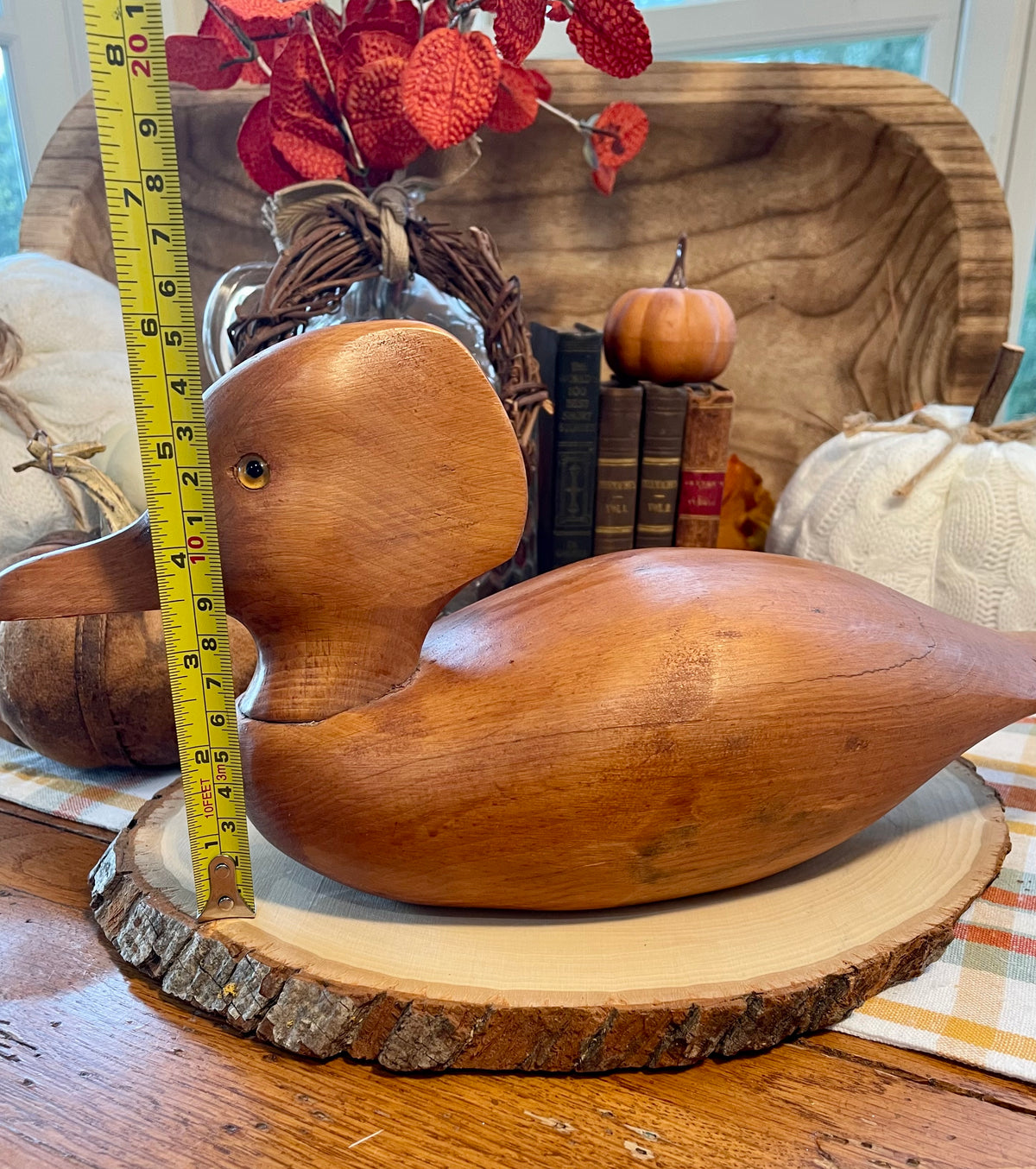 Duck decoy vintage wood carved Duck decoy office decor like house decor gift Duck decor hand carved duck decoy, wooden duck decoy, glass eyes duck, rustic duck sculpture mallard decoy, natural wood duck, folk art bird, 14 inch duck decoy, cabin decor, farmhouse fall decor, wooden waterfowl, hunting decor, carved bird figurine, autumn centerpiece, primitive wood duck  hand carved duck decoy, wooThebrokenbirdcompany farmhouse birthday gift vintage gift vintage Duck statue
