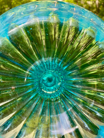 antique blue pearline blown glass 3 prong candle holder center piece blue and white glass rare blue glass kitchen decor housewarming gift for her rare home decor christmas gift housewarming gift 1900s piece holiday decor birthday gift beautiful glass free shipping in the USA thebrokenbirdcompany