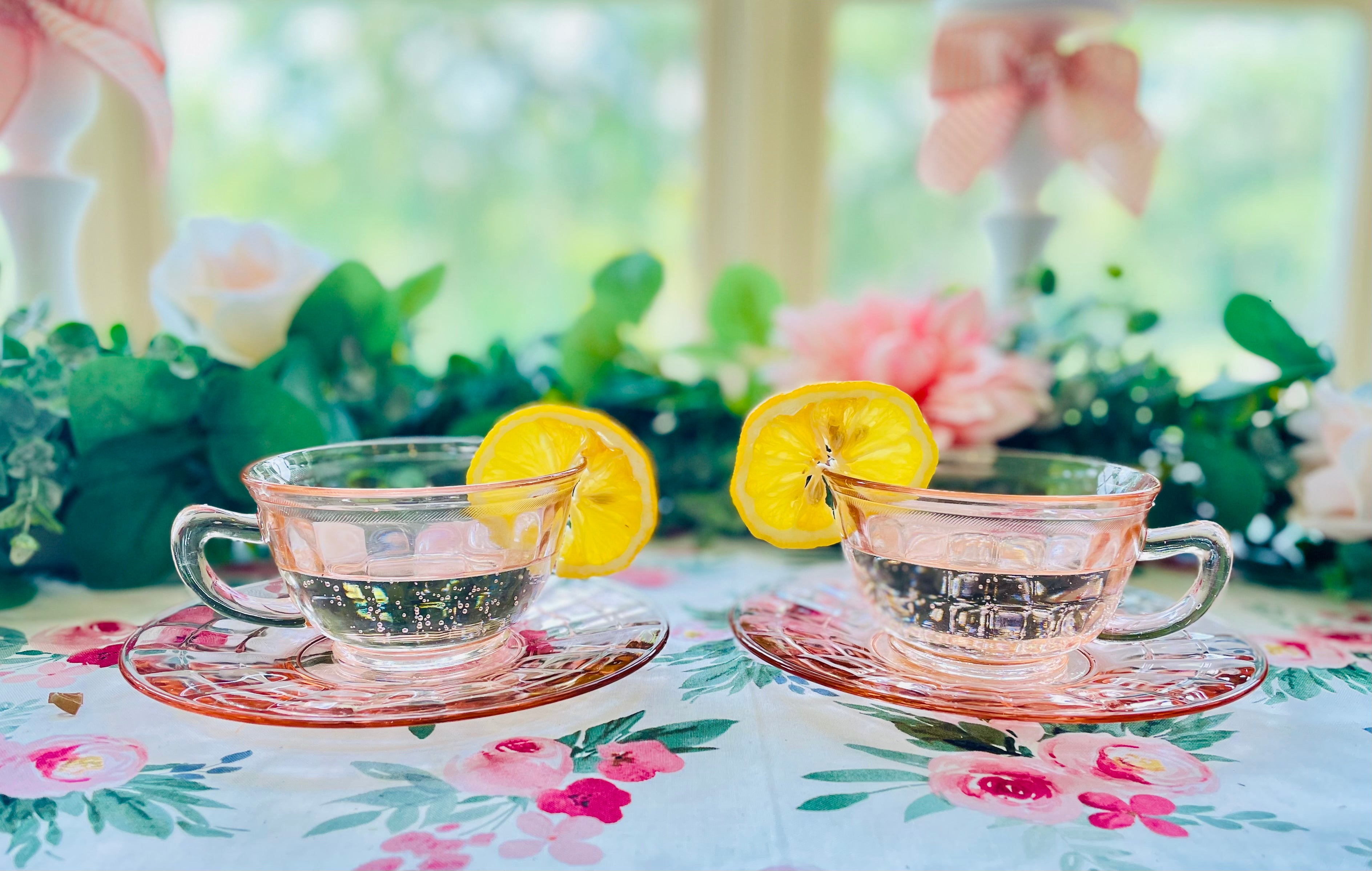 Load video: Pink Depression tea set antique pink tea cup and saucer thebrokenbirdcompany birthday gift kitchen