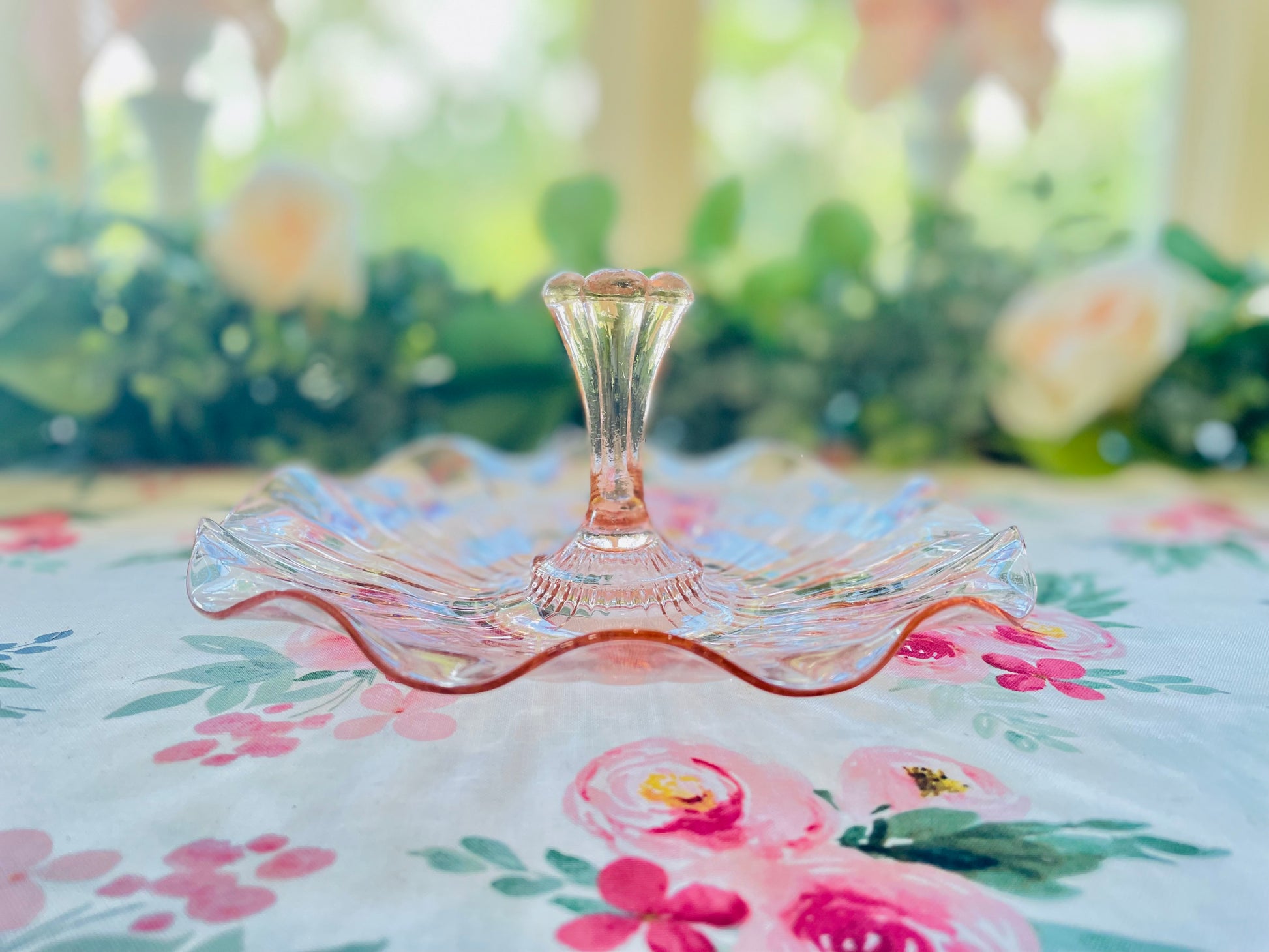 Antique pink depression glass 1930s ruffle vanity plate jewelry dish the broken bird company rare pink glass birthday gift fancy pink glass women’s jewelry dish antique gift antique kitchen