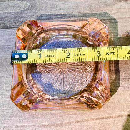 pink depression glass ashtray, vintage Jeannette Adam pattern, 1930s depression era glassware, square pink glass dish, collectible depression glass, antique pink ashtray, Adam pattern Jeannette, retro glass trinket tray, pink vintage smoking accessory, depression glass collector item, 3 inch square ashtray, starburst design glass, nostalgic pink decor