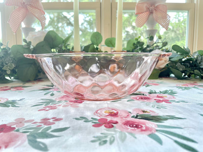 Anchor Hocking diamond optic pink depression glass serving bowl with ornate glass handles Pink depression glass berry bowl ornate salad bowl Thebrokenbirdcompany pink glass antique glass pink birthday gift fancy ice cream bowl depression glass pink party bowl 