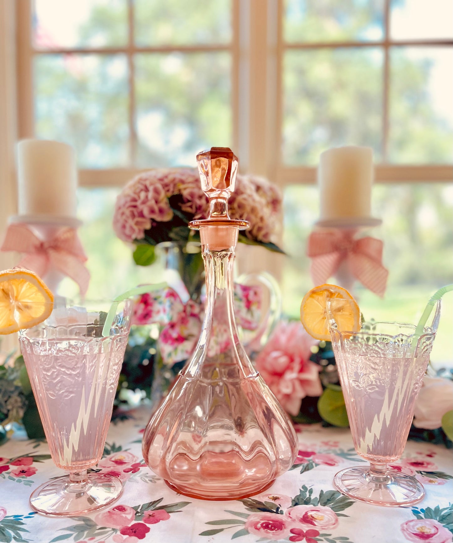 antique pink depression glass pink glass decanter hexagon stopper decanter pink glass decor pink kitchenware pink office decor birthday rare pink decanter Thebrokenbirdcompany pink kitchen antique glass wine decanter pink fancy decanter container