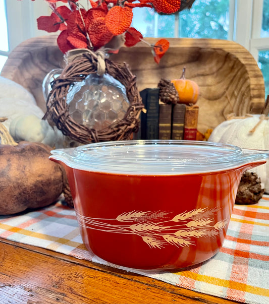 harvest wheat pyrex casserole dish 1 qt casserole dish vintage pyrex red dish thebrokenbirdcompany wheat vintage kitchen baking free shipping birthday gift bakers gift fall casserole dish baking pan