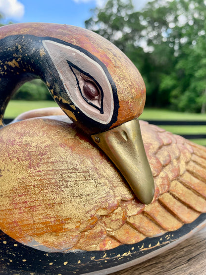 vintage wooden goose, hand carved swan sculpture, J Florentia Italy, Decorative Crafts Inc, Italian decorative bird, distressed wood bird figurine
rustic bird decor, farmhouse shelf decor, antique style swan statue, hand made Italy wood carving, lodge cabin decor, vintage home accents, collectible goose figurine, gold painted wood bird, A 407 Florentia vintage decor, wooden sculpture, Italian handmade, J Florentia, Decorative Crafts, goose figurine, swan statue