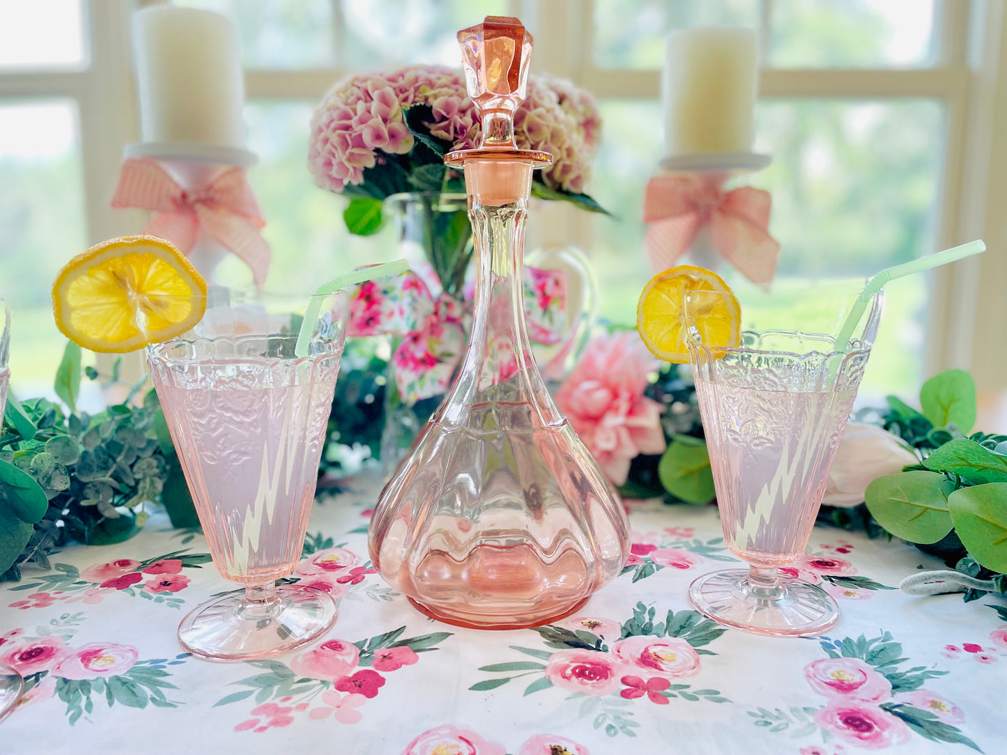 antique pink depression glass pink glass decanter hexagon stopper decanter pink glass decor pink kitchenware pink office decor birthday rare pink decanter Thebrokenbirdcompany pink kitchen antique glass wine decanter pink fancy decanter container