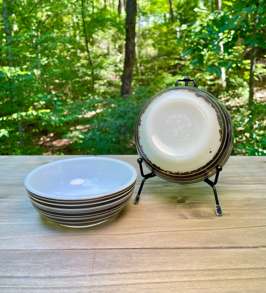 pre pyrex opalware corning ittle joe glassblower logo ovenware black striped cereal bowl soup bowl 15 ounce milk glass tableware macbeth evenas company 1936 corning rare kitchenware  collector bowl antique rare pyrex gift christmas gift for her housewarming gift birthday mothers day pyrex collector gift  glassbowl bowl thebrokenbirdcompany free shipping made in USA