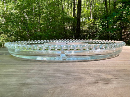 imperial glass company candlewick pattern divided party tray 1940s pearl edge design bubble design edge heavy pressed lead crystal dish vintage gift christmas birthday gift thebrokenbirdcompany lead crystal 13.5 inch length