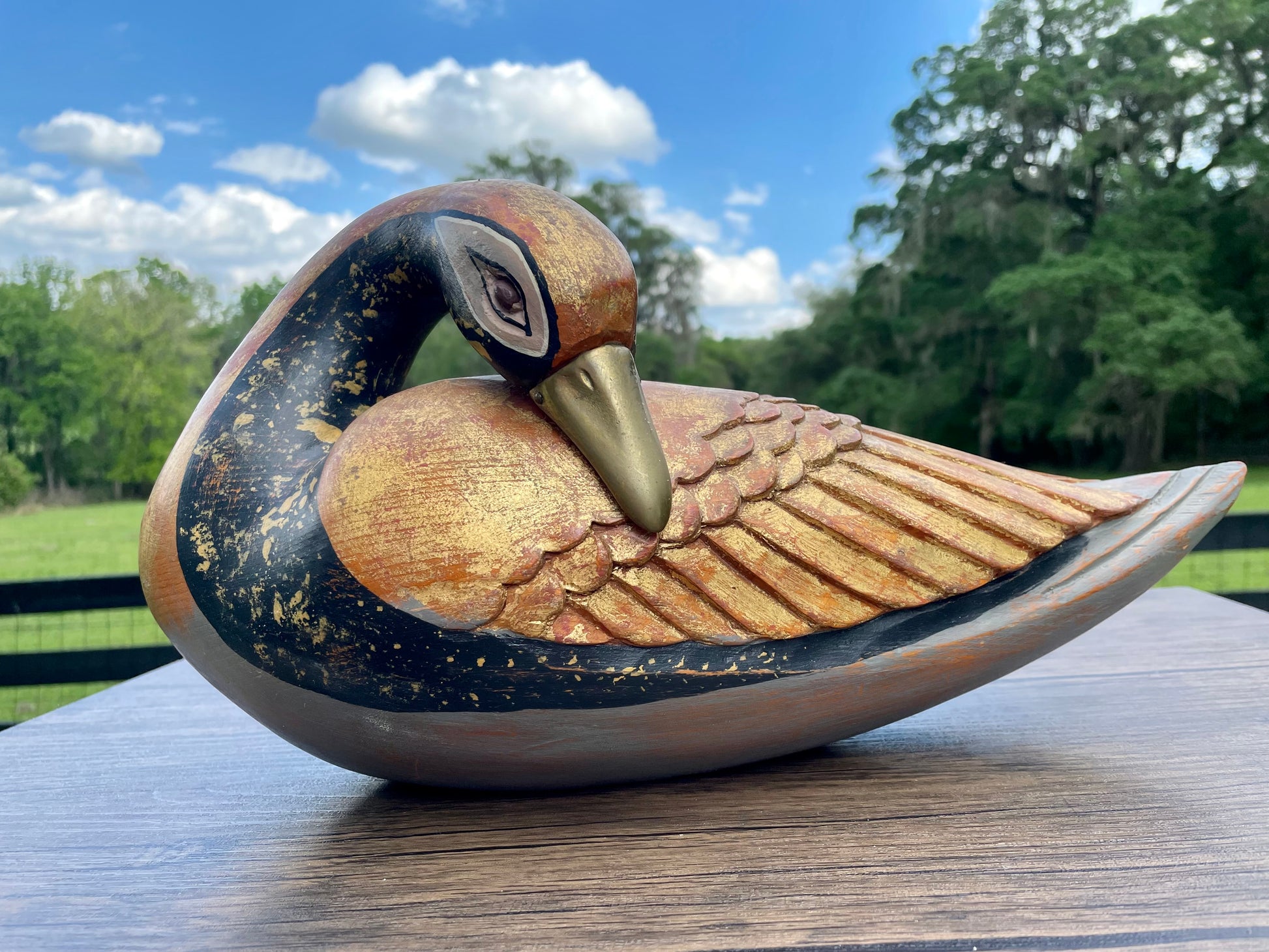 vintage wooden goose, hand carved swan sculpture, J Florentia Italy, Decorative Crafts Inc, Italian decorative bird, distressed wood bird figurine
rustic bird decor, farmhouse shelf decor, antique style swan statue, hand made Italy wood carving, lodge cabin decor, vintage home accents, collectible goose figurine, gold painted wood bird, A 407 Florentia vintage decor, wooden sculpture, Italian handmade, J Florentia, Decorative Crafts, goose figurine, swan statue