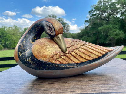 vintage wooden goose, hand carved swan sculpture, J Florentia Italy, Decorative Crafts Inc, Italian decorative bird, distressed wood bird figurine
rustic bird decor, farmhouse shelf decor, antique style swan statue, hand made Italy wood carving, lodge cabin decor, vintage home accents, collectible goose figurine, gold painted wood bird, A 407 Florentia vintage decor, wooden sculpture, Italian handmade, J Florentia, Decorative Crafts, goose figurine, swan statue