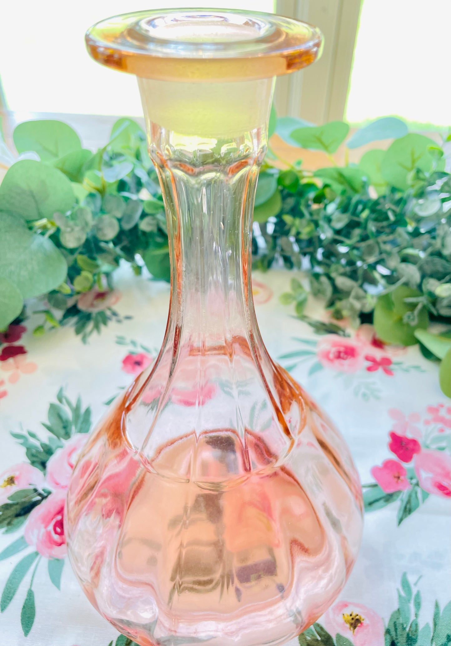 antique pink depression glass pink glass decanter hexagon stopper decanter pink glass decor pink kitchenware pink office decor birthday rare pink decanter Thebrokenbirdcompany pink kitchen antique glass wine decanter pink fancy decanter container