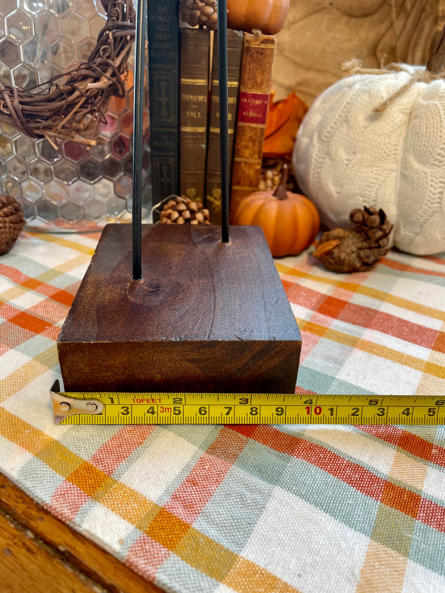 Vintage Dark Wood Heron Statue with Matte Metal Legs and Wooden Stand