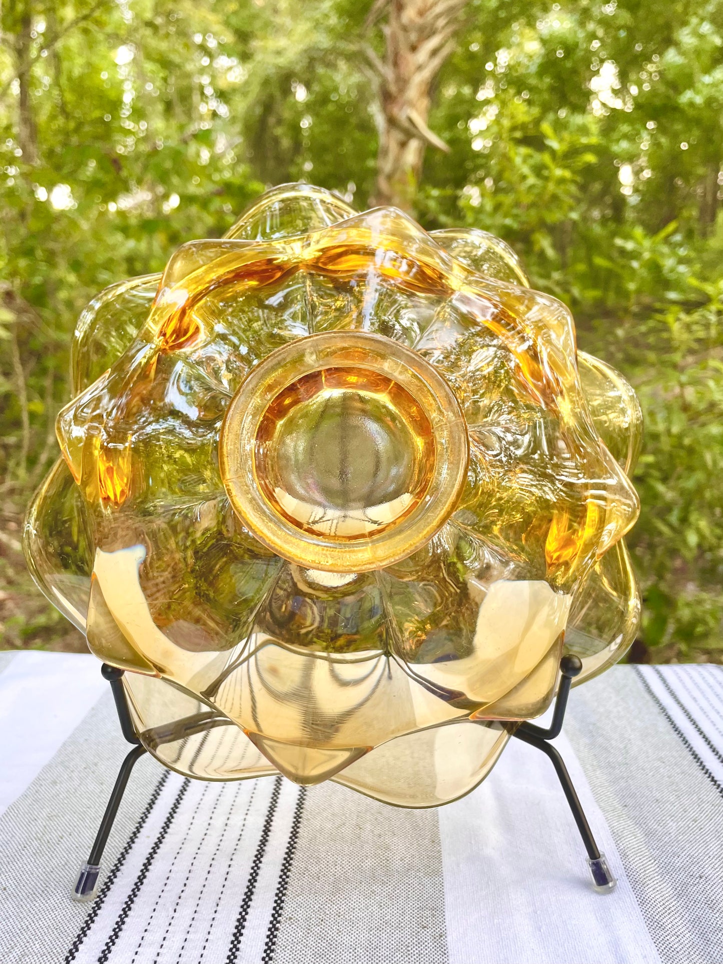 viking glass bowl, viking epic bowl, double ruffle viking, double crimped viking glass, amber viking glass, mid century modern viking, viking amber candy dish, 8 inch viking ruffled bowl, golden amber viking bowl, viking glass company, mcm art glass bowl, vintage viking double ruffle, honey amber ruffled dish, west virginia glass, 1960s viking glass, viking persimmon bowl thebrokenbirdcompany free shipping vintage home decor mcm decor