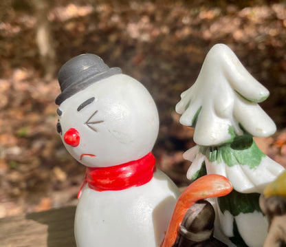 Mid Century Christmas Figurine of Little Boy and A Snowman UCGC Taiwan Ceramic vintage mcm christmas figurine snowman christmas tree decor ucgco thebrokenbirdcompay vintage UCGCO ceramic Christmas Figurine little boy in beanie snowman winking christmas tree hand painted 4 inch christmas decor ornament home decor vintage christmas gift Thebrokenbirdcompany free shipping