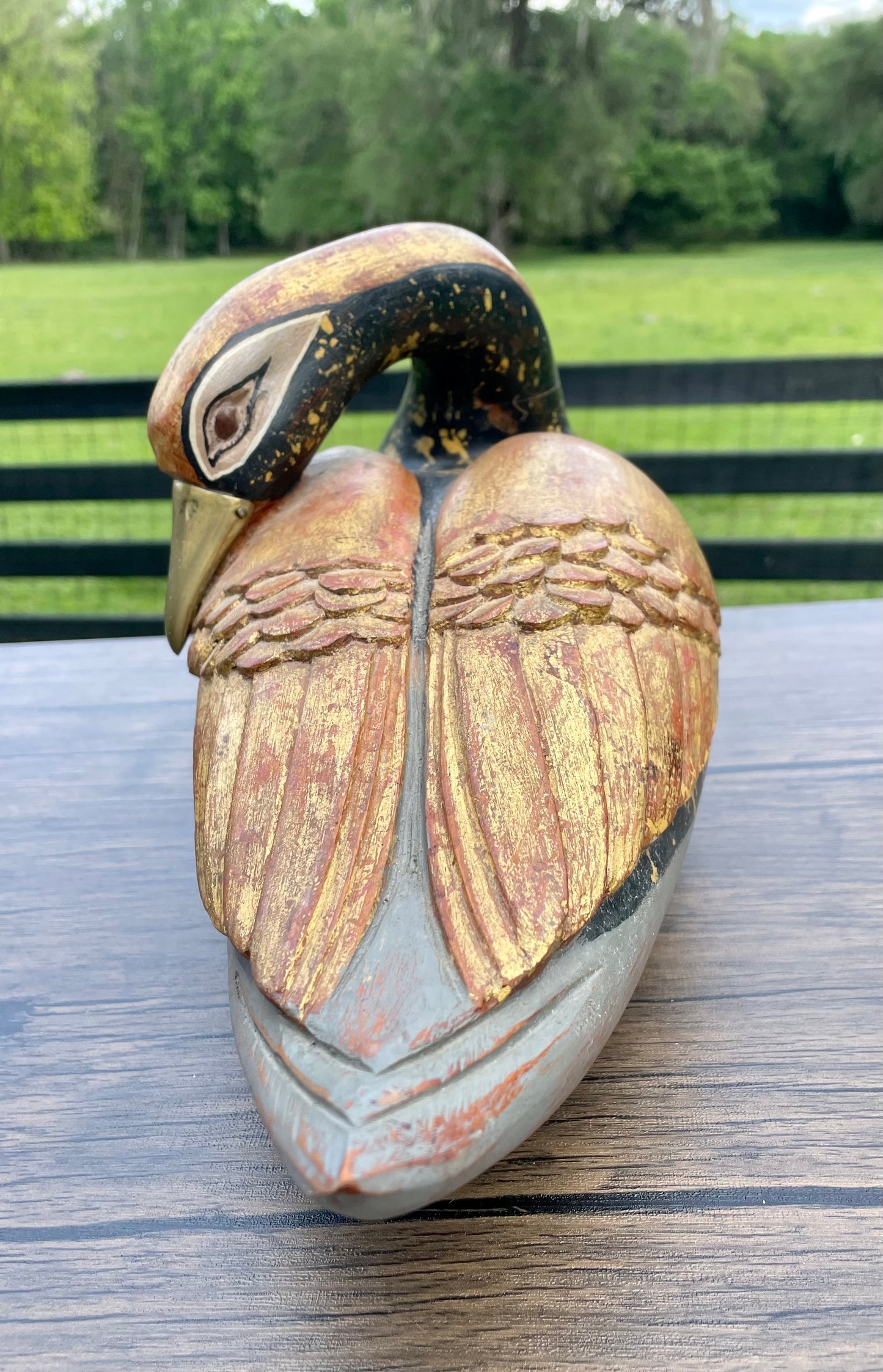 vintage wooden goose, hand carved swan sculpture, J Florentia Italy, Decorative Crafts Inc, Italian decorative bird, distressed wood bird figurine
rustic bird decor, farmhouse shelf decor, antique style swan statue, hand made Italy wood carving, lodge cabin decor, vintage home accents, collectible goose figurine, gold painted wood bird, A 407 Florentia vintage decor, wooden sculpture, Italian handmade, J Florentia, Decorative Crafts, goose figurine, swan statue