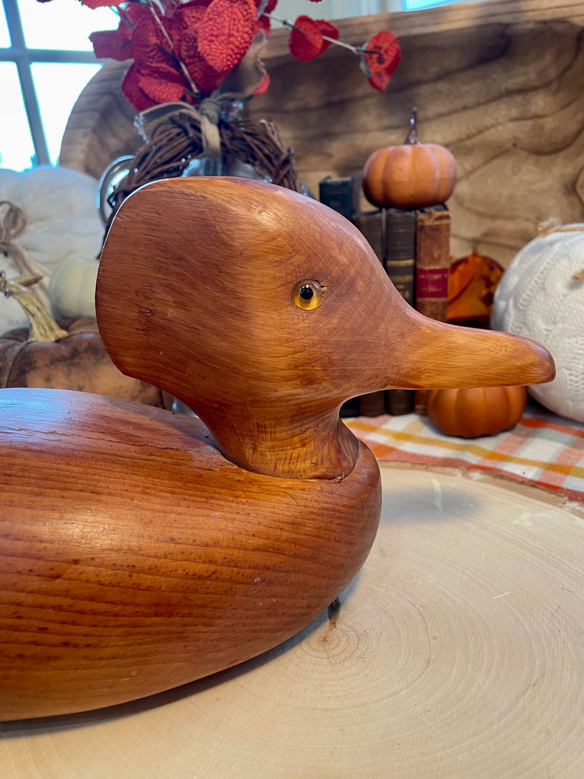 Duck decoy vintage wood carved Duck decoy office decor like house decor gift Duck decor hand carved duck decoy, wooden duck decoy, glass eyes duck, rustic duck sculpture mallard decoy, natural wood duck, folk art bird, 14 inch duck decoy, cabin decor, farmhouse fall decor, wooden waterfowl, hunting decor, carved bird figurine, autumn centerpiece, primitive wood duck  hand carved duck decoy, wooThebrokenbirdcompany farmhouse birthday gift vintage gift vintage Duck statue