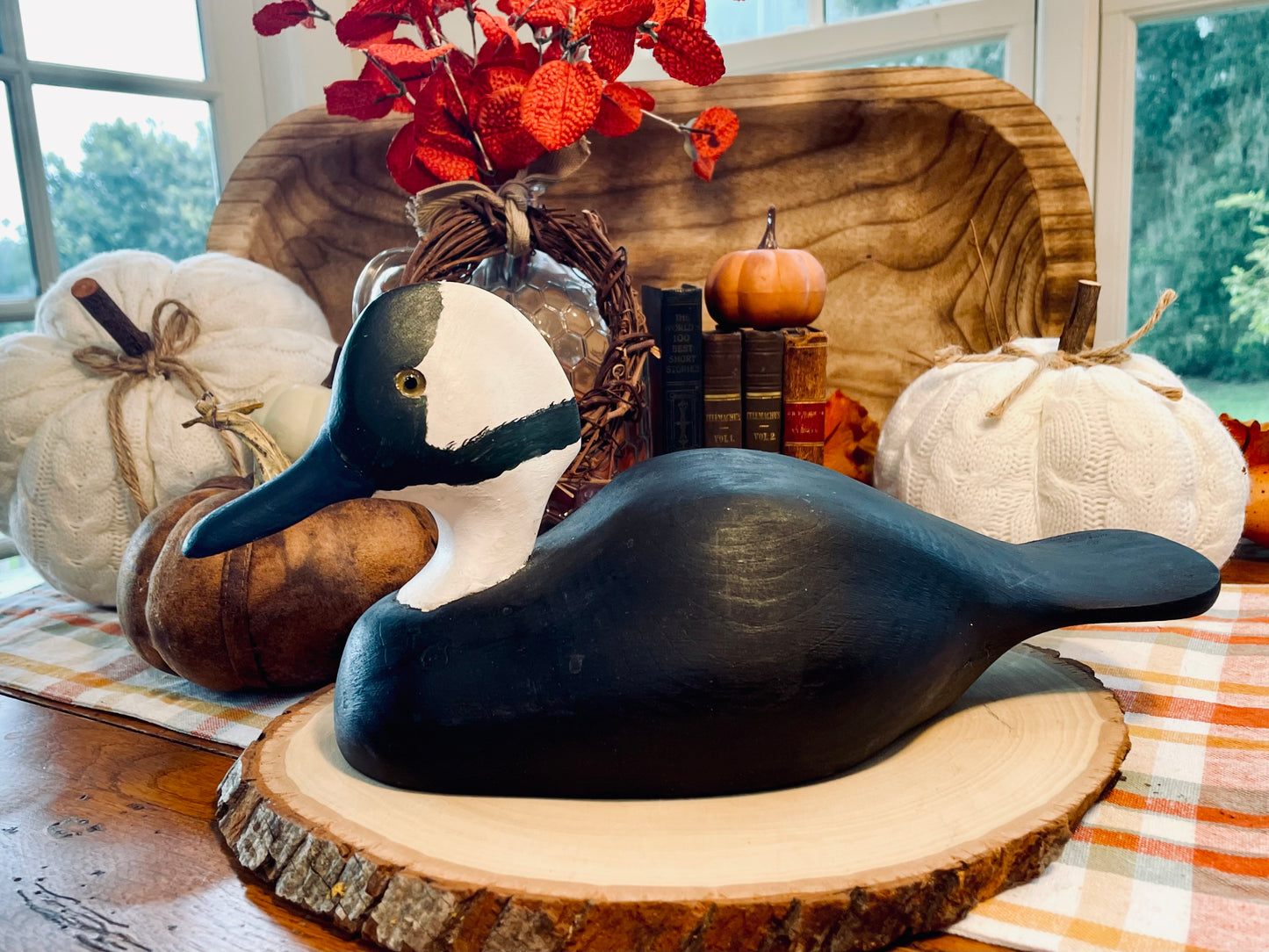 Vintage Common Goldeneye Duck Decoy Country Themed Home Decor Black and White Duck Hand Carved Duck Decoy