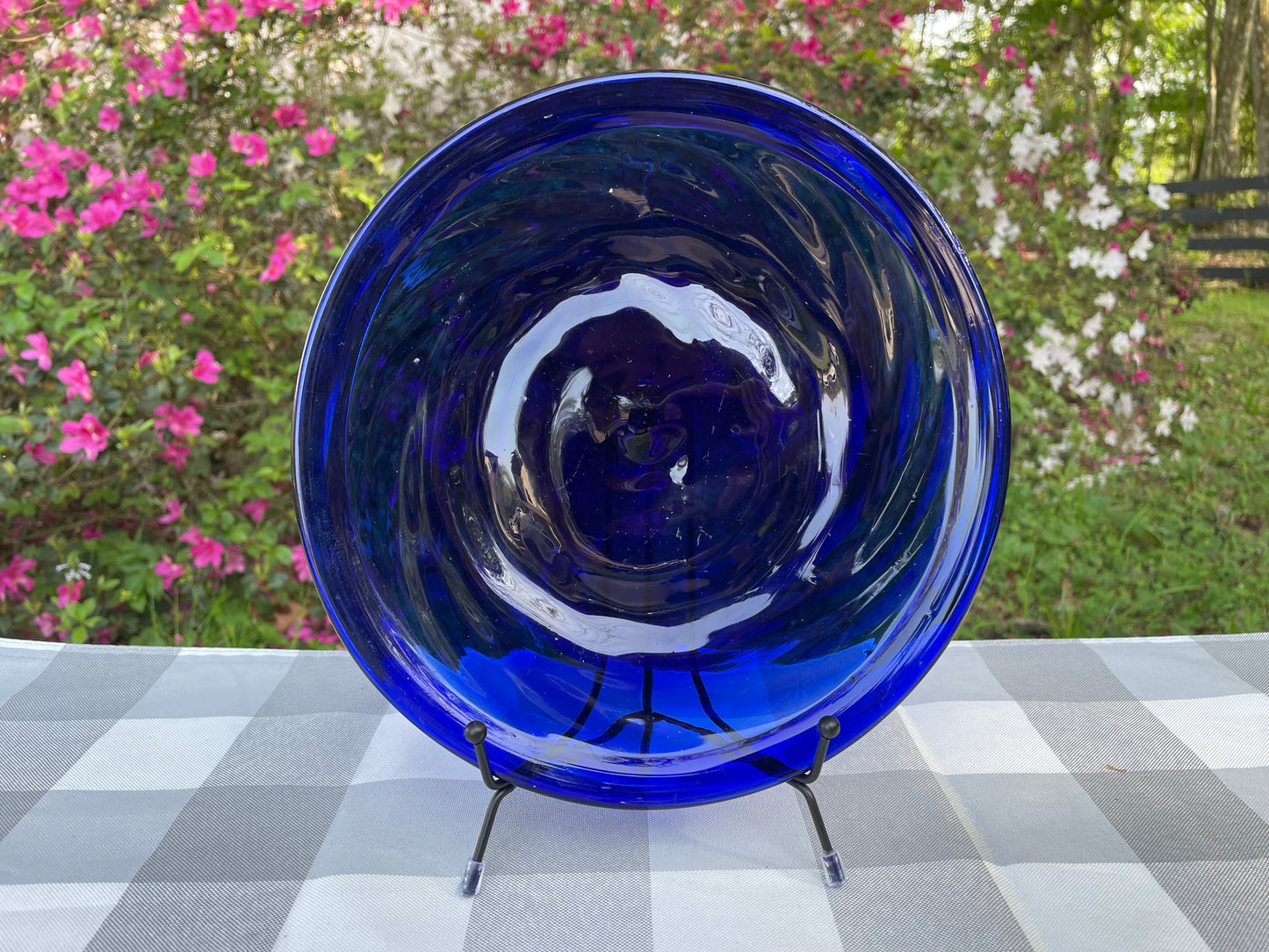 Vintage Cobalt Blue Hand Blown Swirl Plate 9" inch