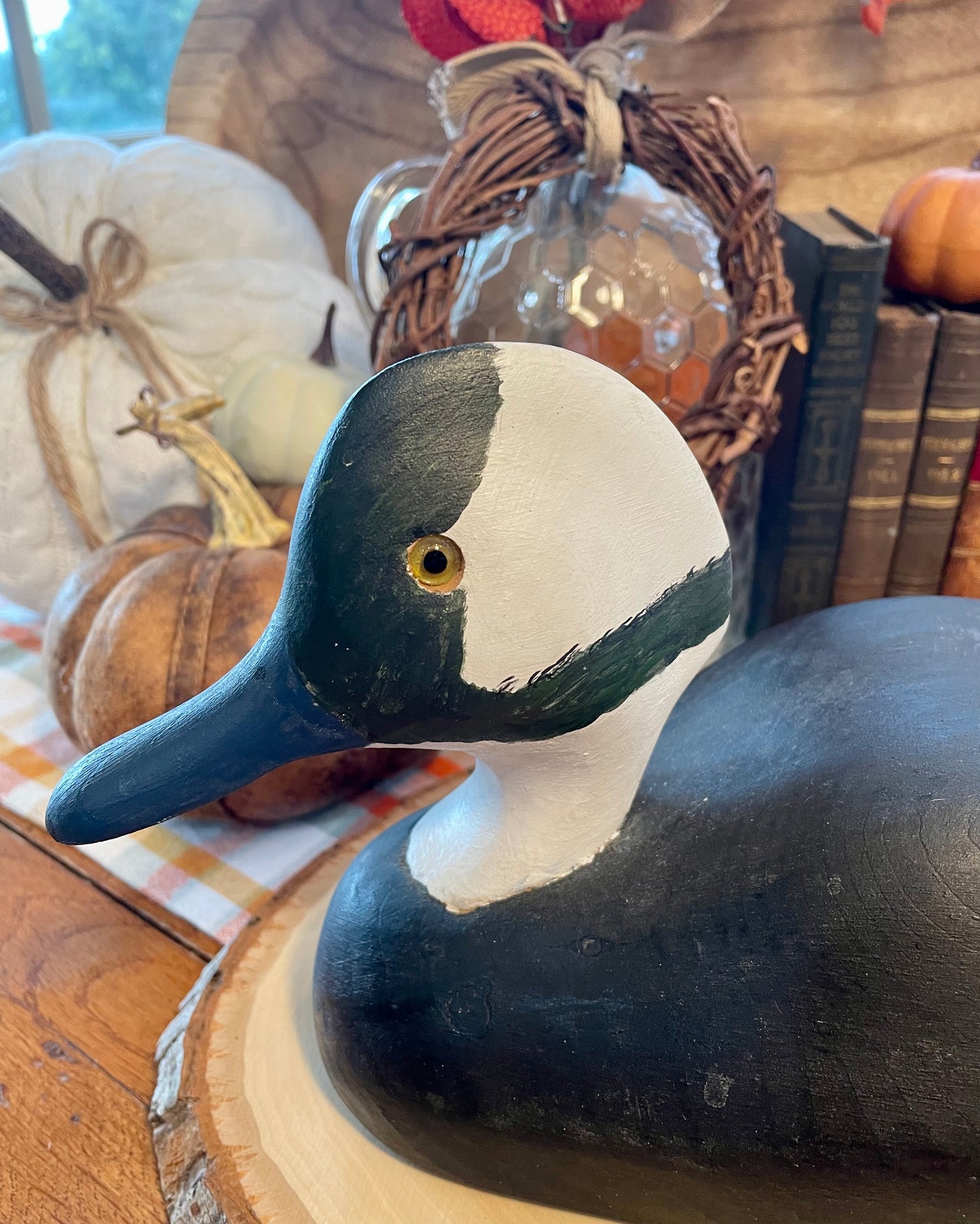 Vintage Common Goldeneye Duck Decoy Country Themed Home Decor Black and White Duck Hand Carved Duck Decoy